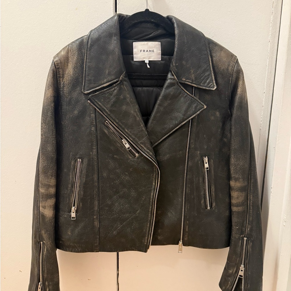 Frame Denim Women's Distressed Black Leather Jacket